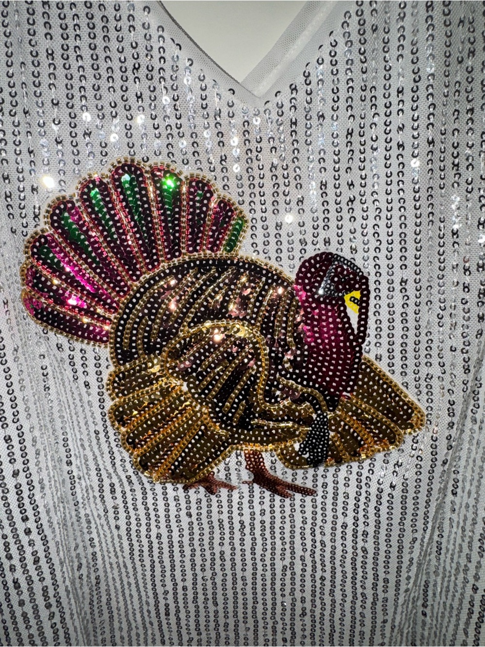 Judith March White Sequin Tank with Multi-Color Beaded Turkey Motif - Picture 2 of 5